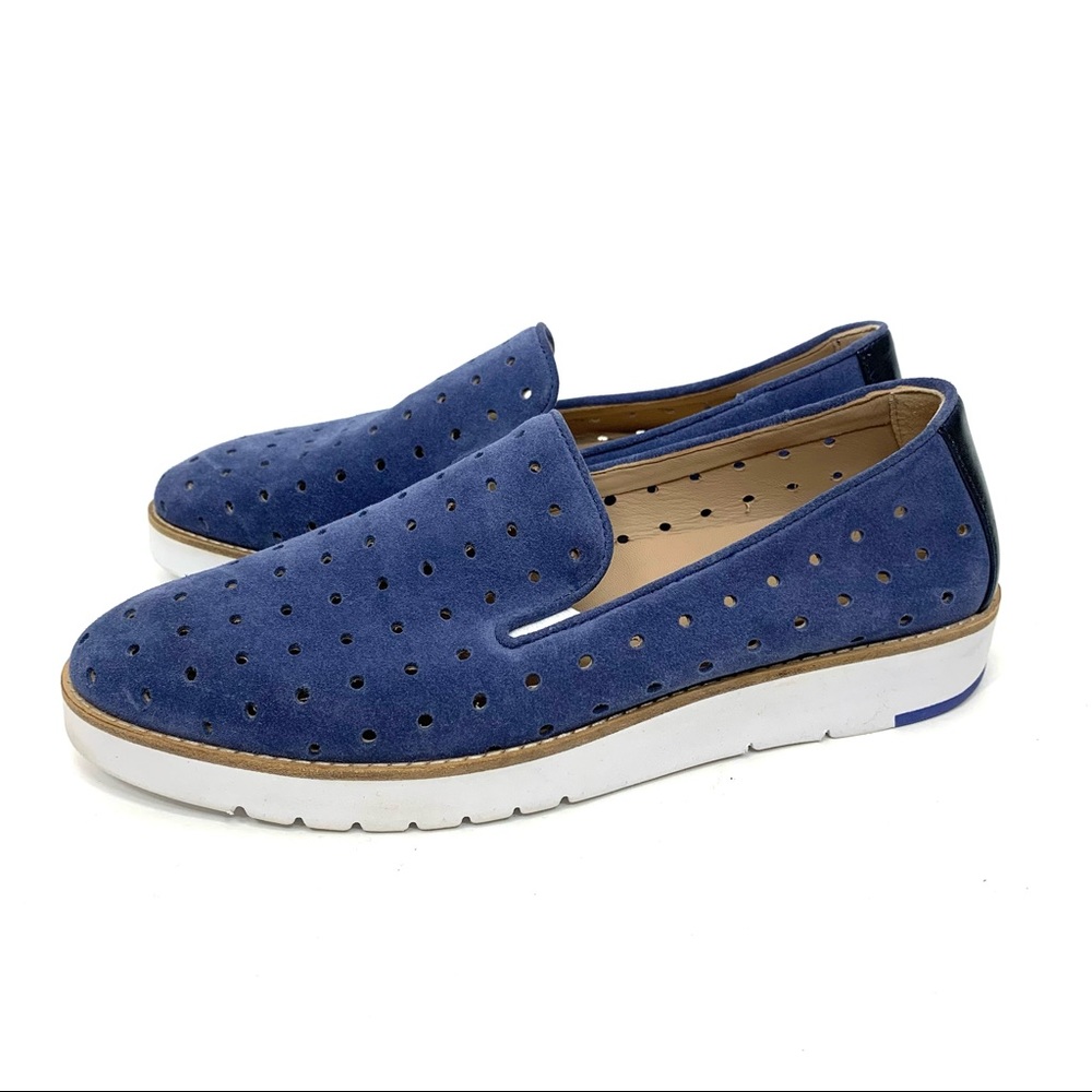 Johnston & Murphy Blue Perforated Suede Preppy Slip On Loafer Coastal Sneaker